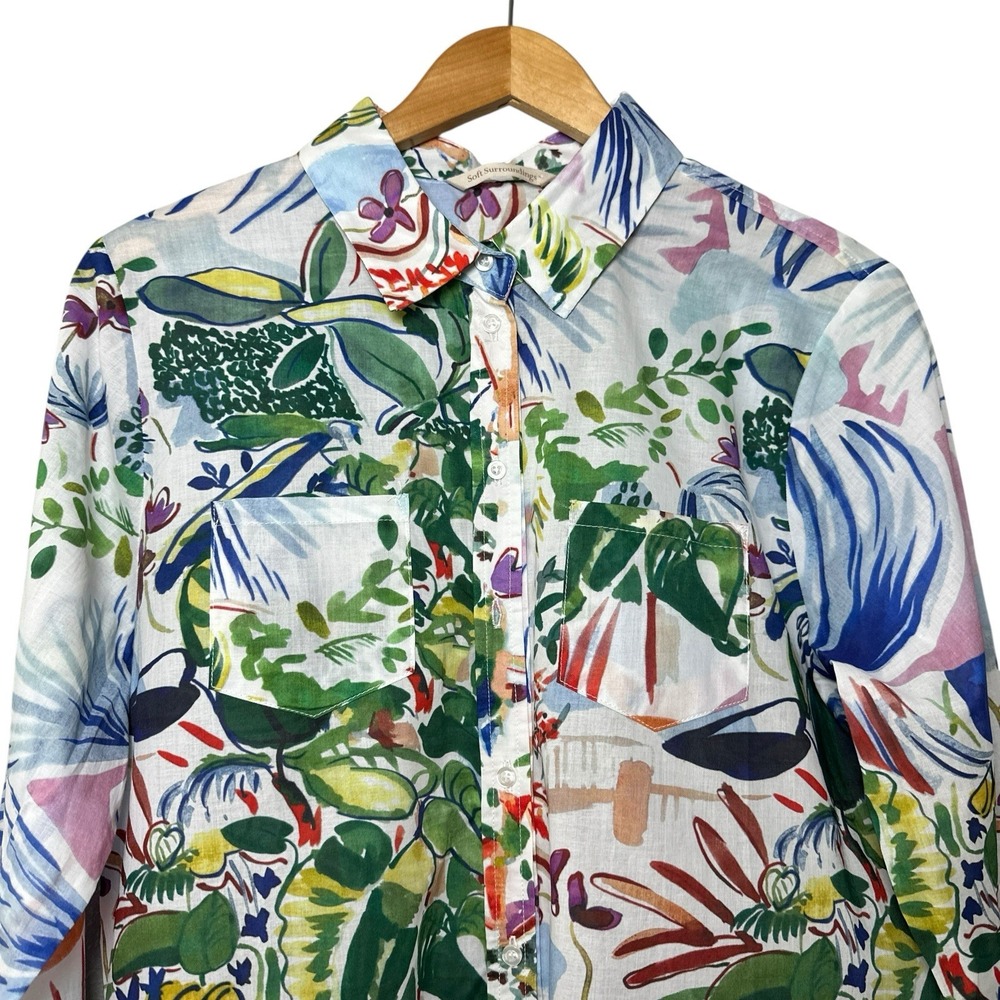 Soft Surroundings Womens XL Button‎ Up Shirt Watercolor Abstract Floral Cotton - Picture 3 of 14